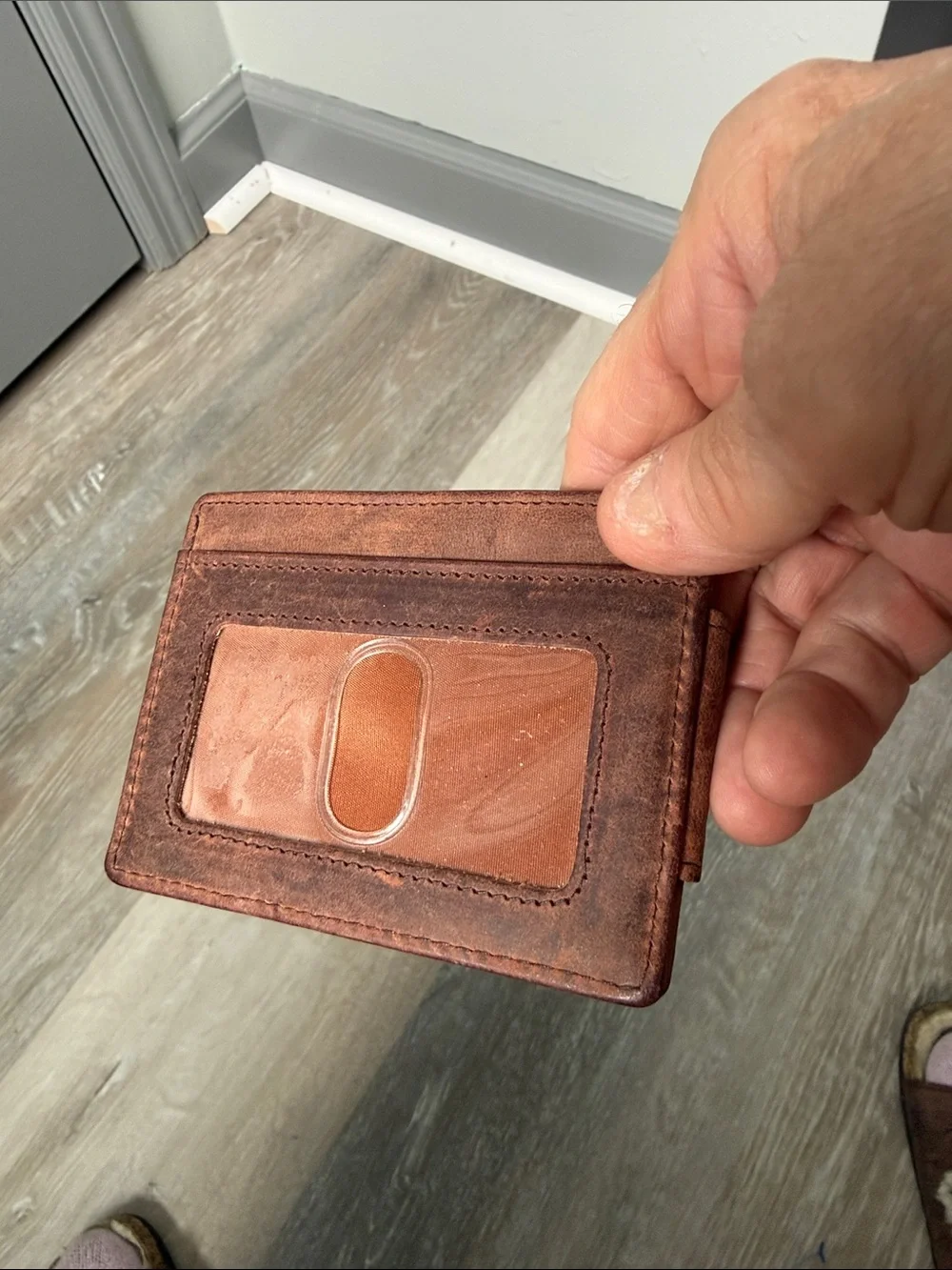 Viosi Genuine Leather Brown Money Clip Wallet for Men